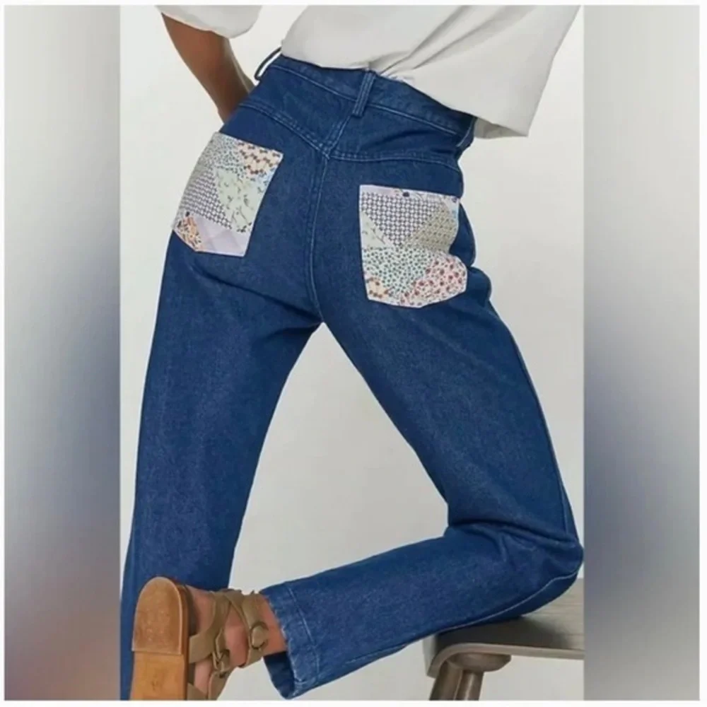 👖 NWT Anthropologie Carleen Floral patchwork straight leg jeans size 27